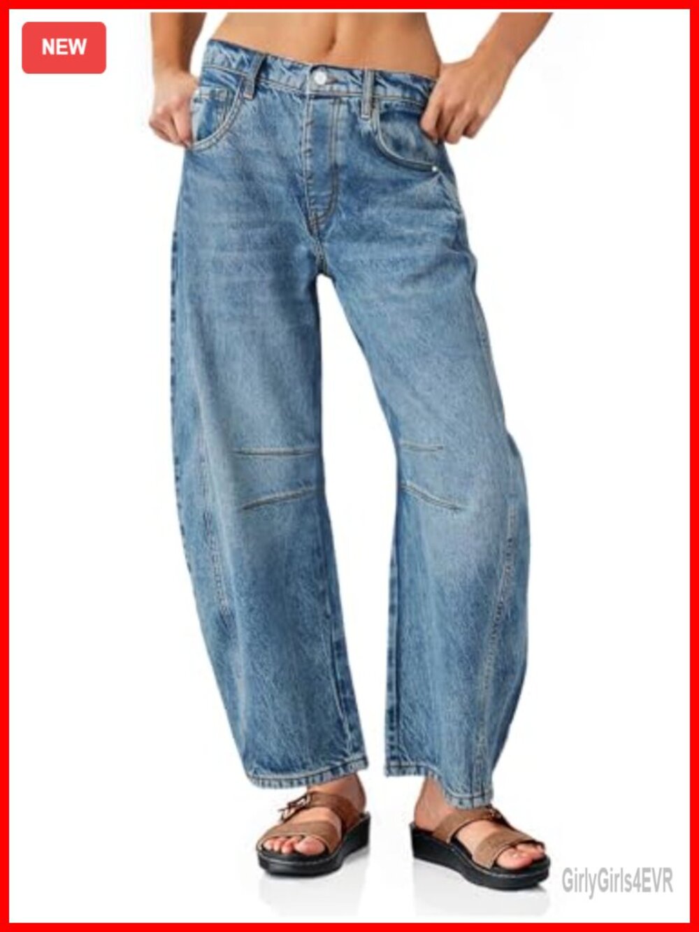 Womens Baggy Boyfriend Jeans Wide Leg Mid Rise Ankle Denim Pants